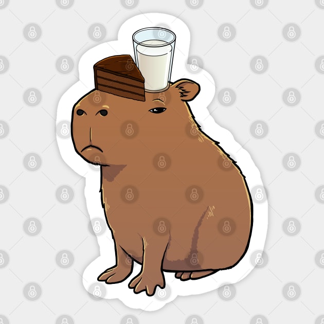 Capybara with Chocolate Cake with Milk on its head Sticker by capydays